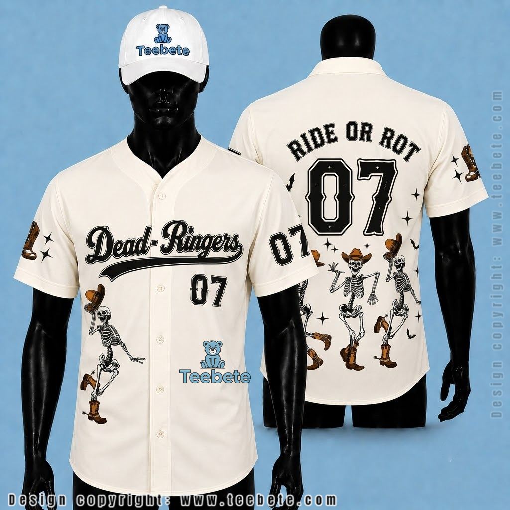 Dead Ringers Ride Or Rot Halloween Baseball Jersey Cowboy Skeleton