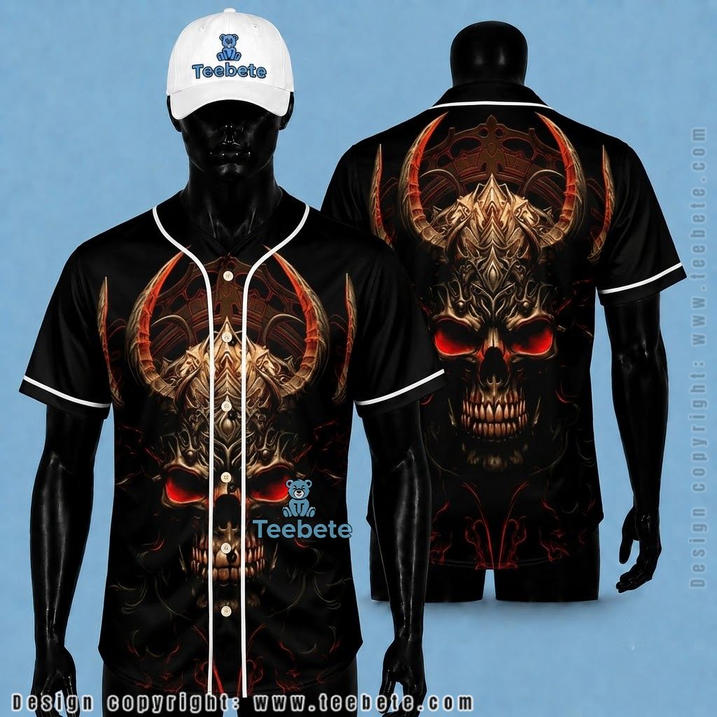 Demon Skull Baseball Jersey Halloween Black Red