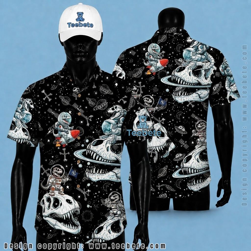 Dinosaur Hawaiian Shirt Skull Astronaut Space