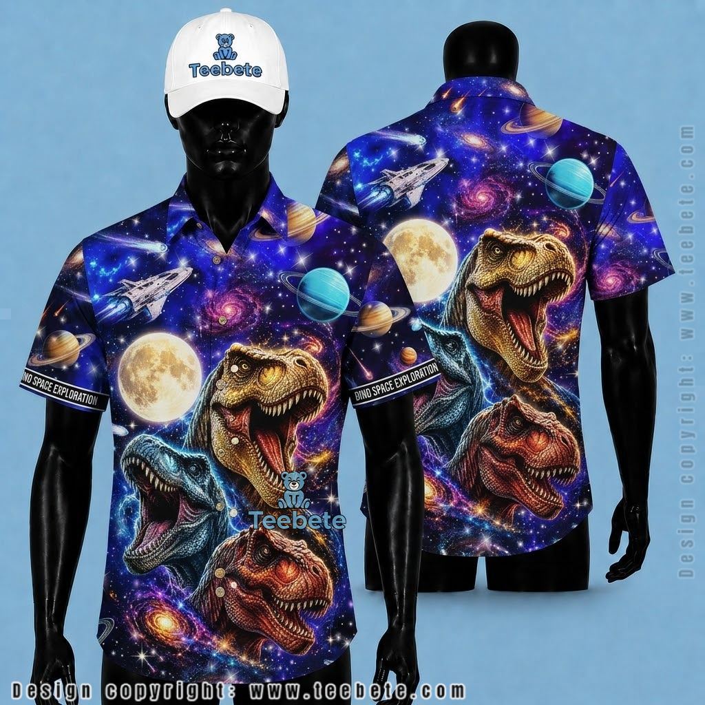 Dinosaur Hawaiian Shirt Trex Galaxy Space