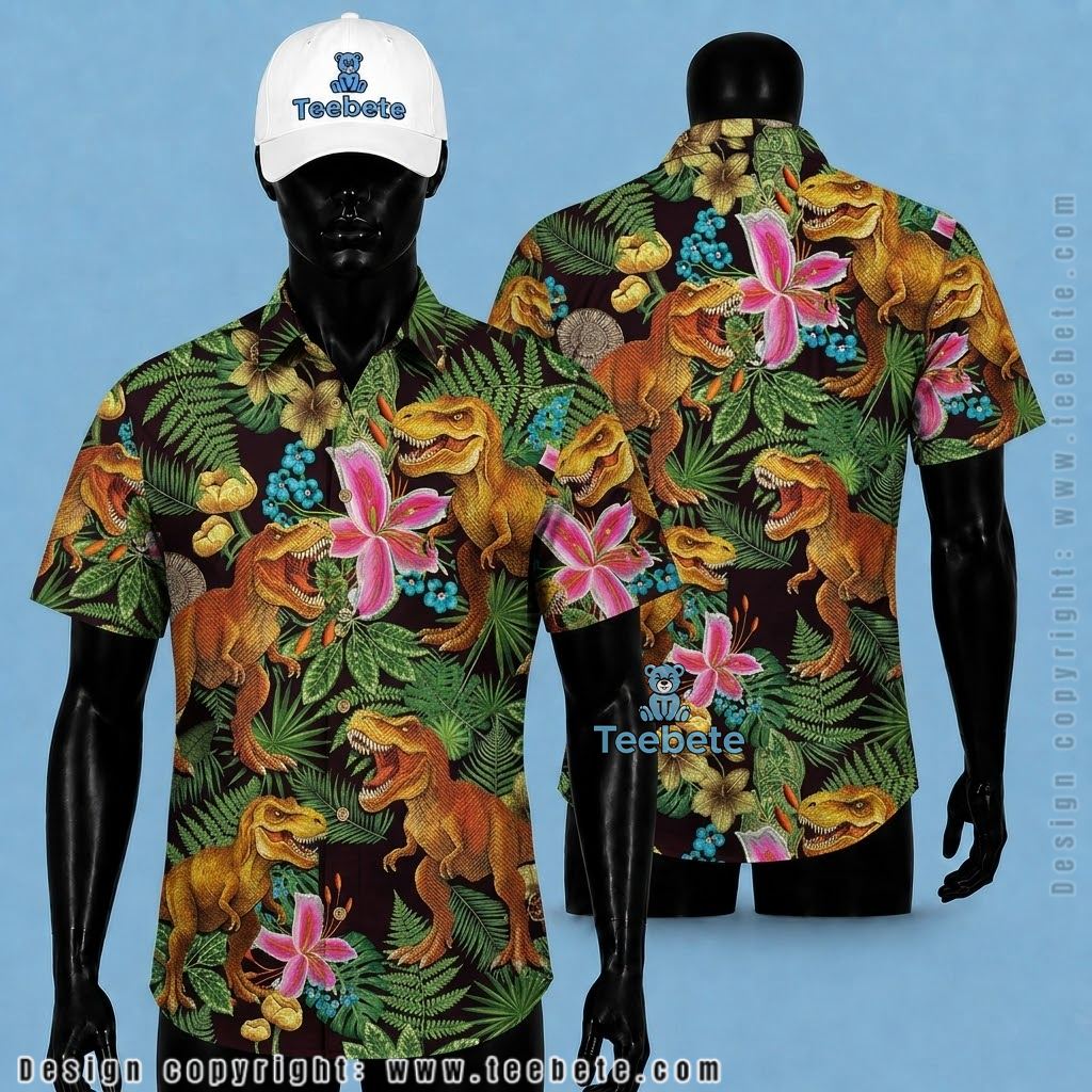 Dinosaur Hawaiian Shirt Trex Orchid Botanical