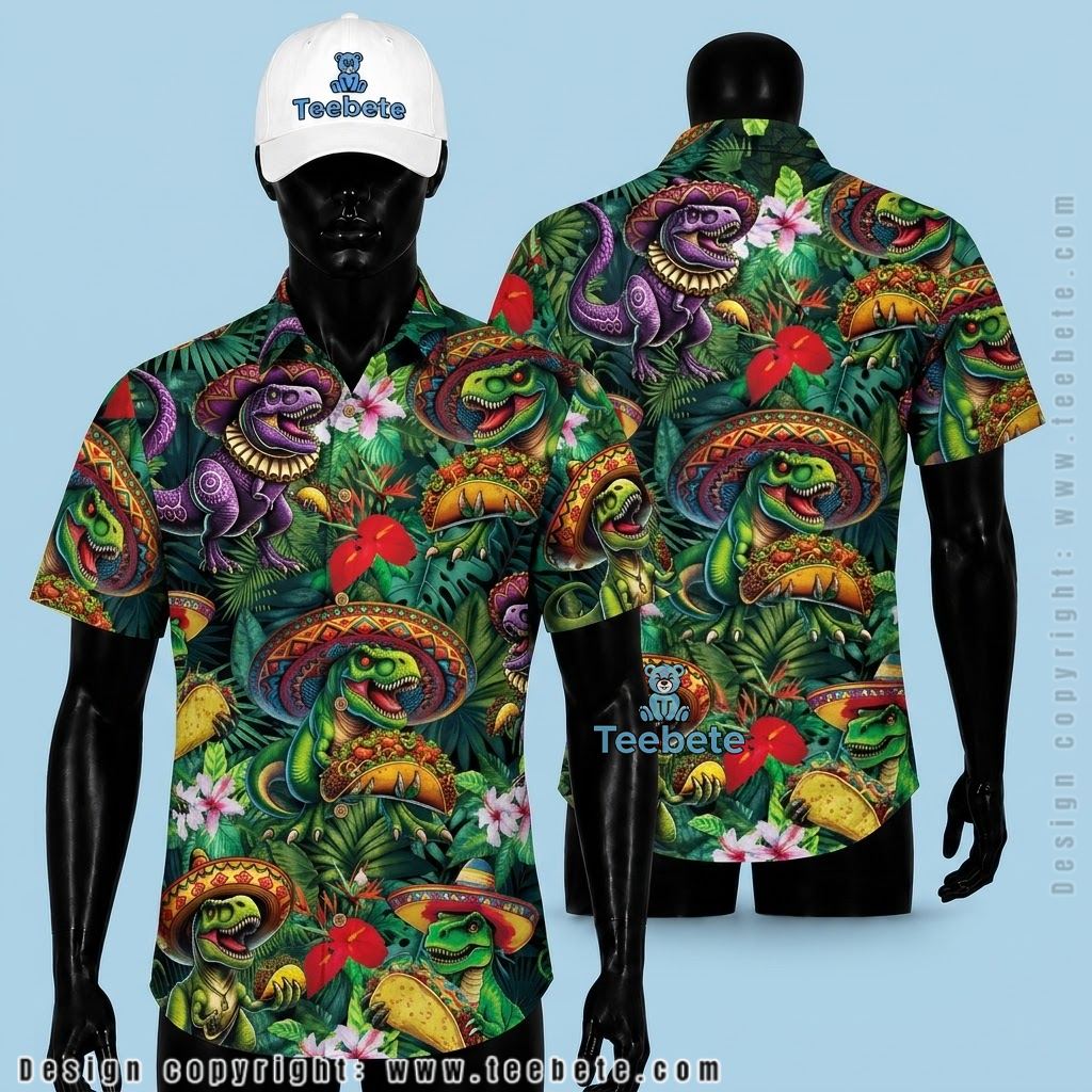 Dinosaur Tropical Shirt Sombrero Taco Tropical