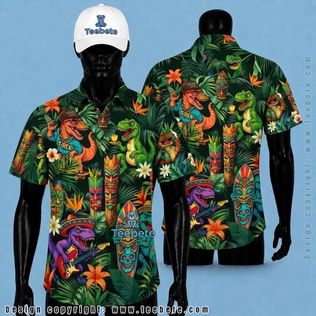 Dinosaur Tropical Shirt Tiki Mask Tropical