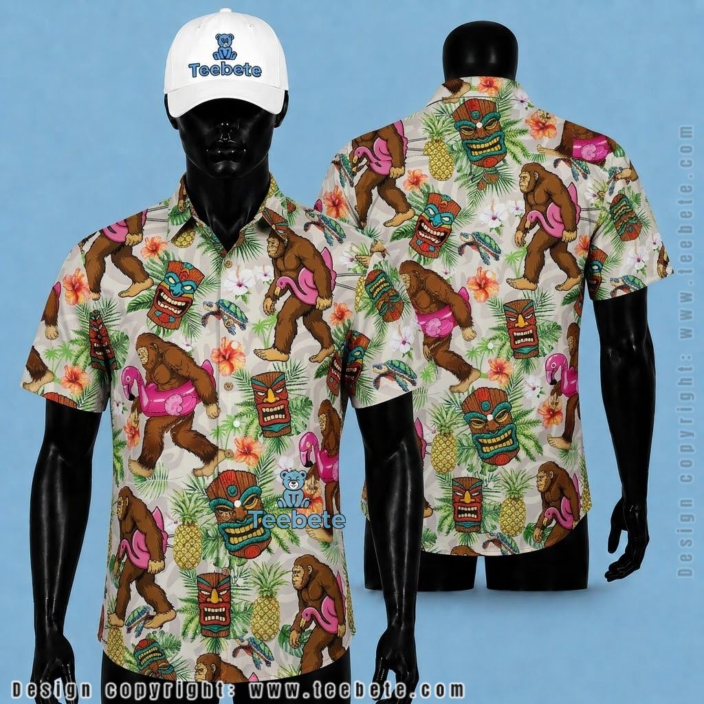 Flamingo Tropical Shirt Bigfoot Tiki Pineapple Tropical