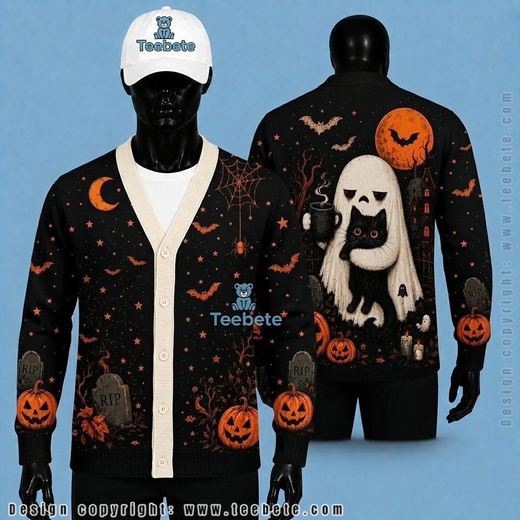 Ghost Halloween Cardigan Acorn Stripe Pumpkin Row