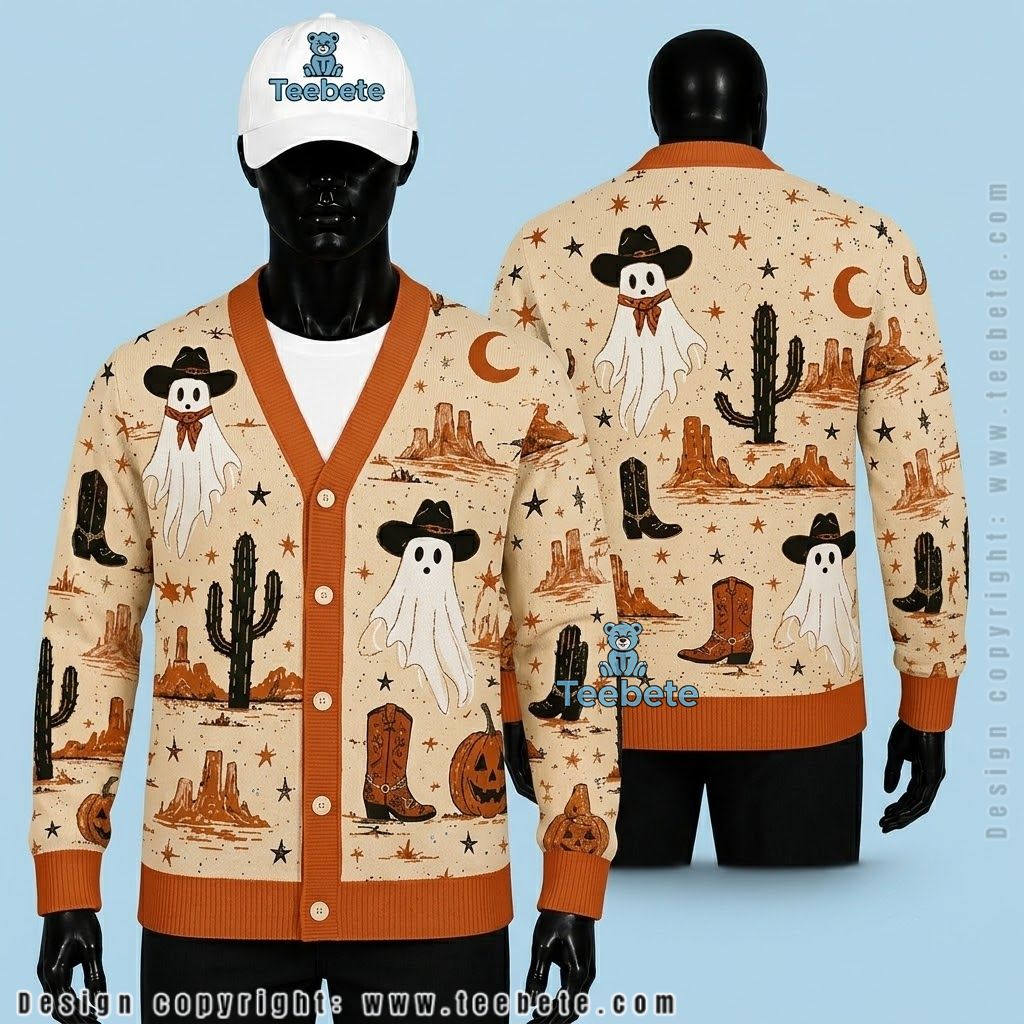 Ghost Halloween Cardigan Cute Pumpkin And Skull