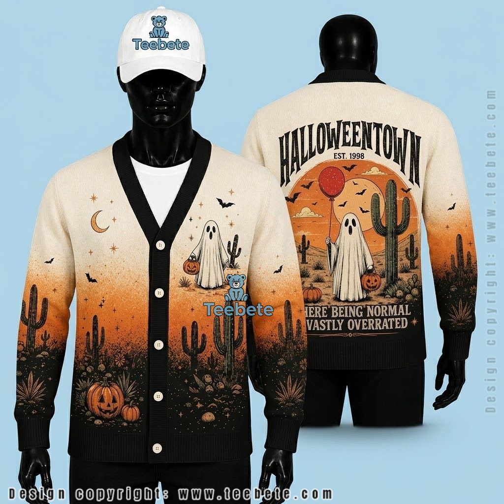Ghost Halloween Cardigan Desert Cactus Balloon