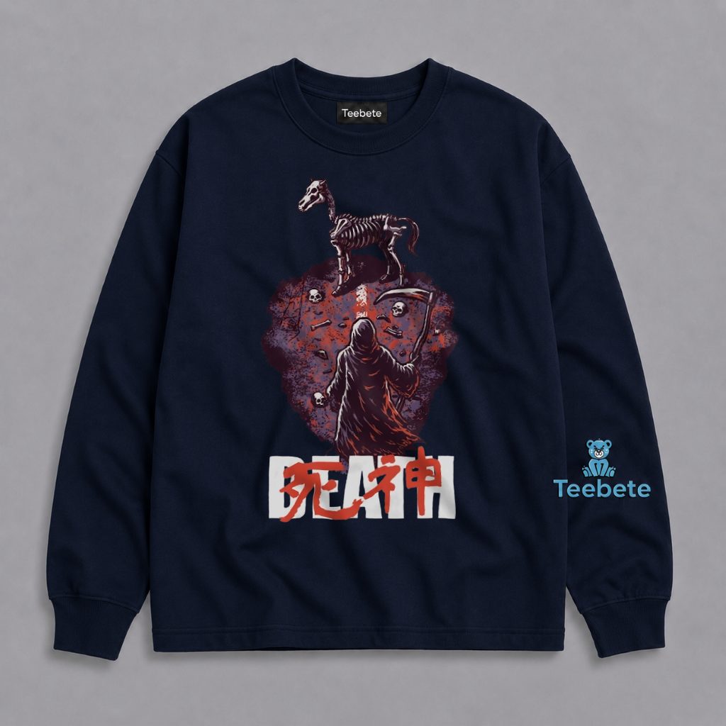 Grim Reaper Long Sleeve Death Skeleton Horse Design Grim Reaper Long Sleeve Death Skeleton Horse Design