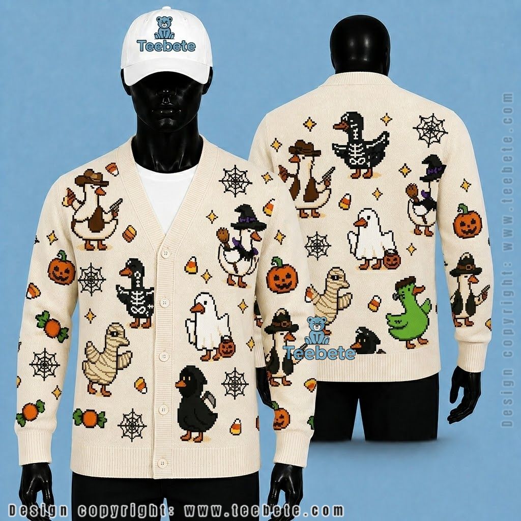Halloween Halloween Cardigan Funny Pixel Art Duck Costume