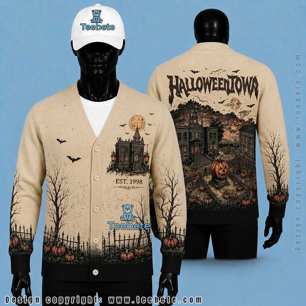 Haunted Mansion Halloween Cardigan Pumpkin Town Square
