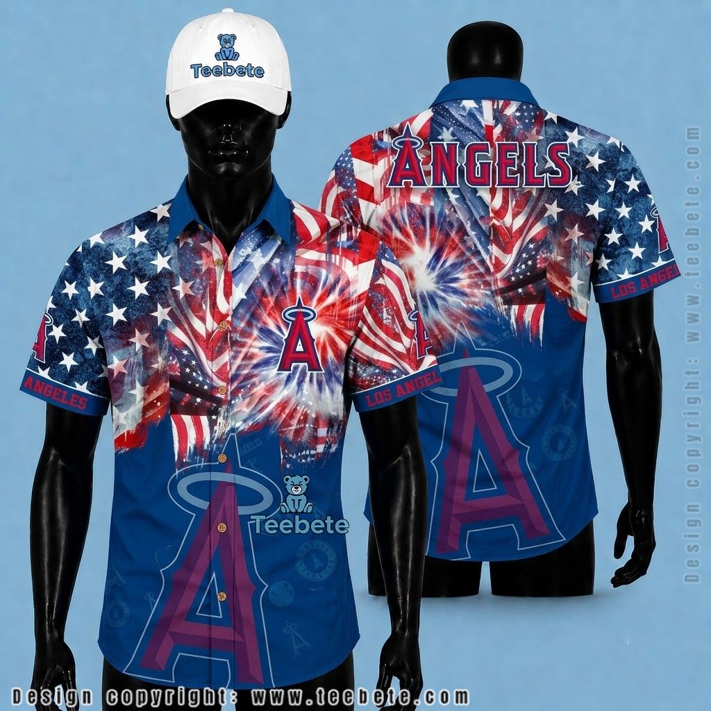 Los Angeles Angels Hawaiian Shirt American Flag Firework