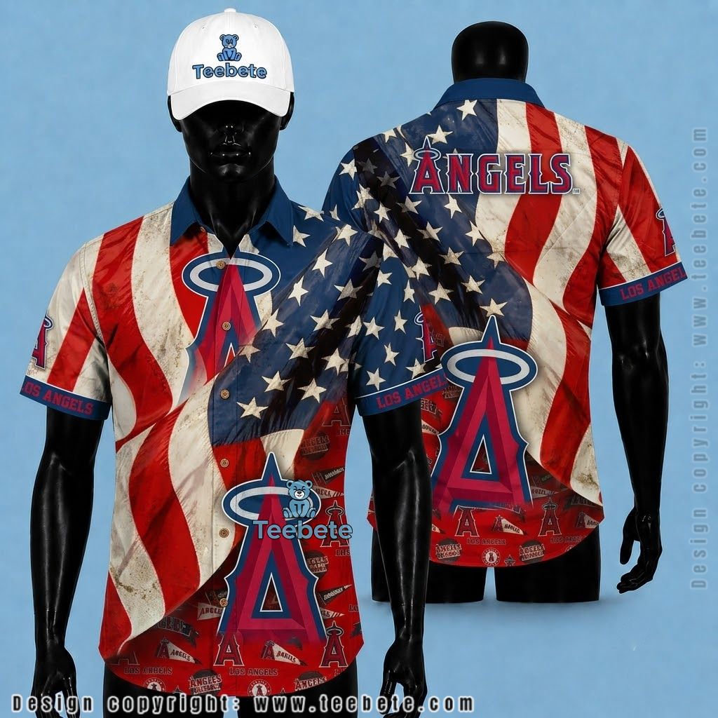 Los Angeles Angels Hawaiian Shirt American Flag Patriotic