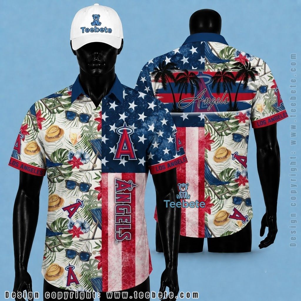 Los Angeles Angels Hawaiian Shirt Beach Chair Sunglasses Flag