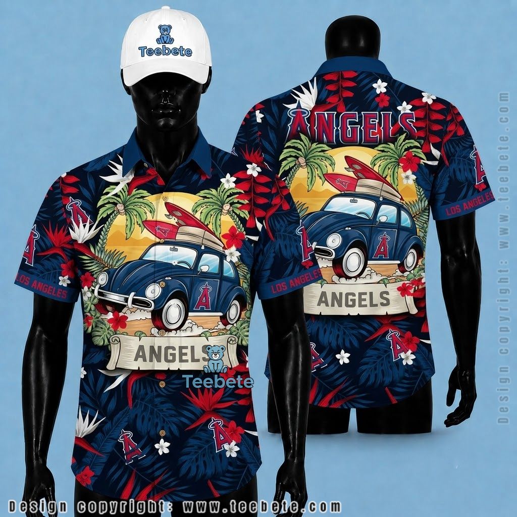 Los Angeles Angels Hawaiian Shirt Beetle Car Surfboard