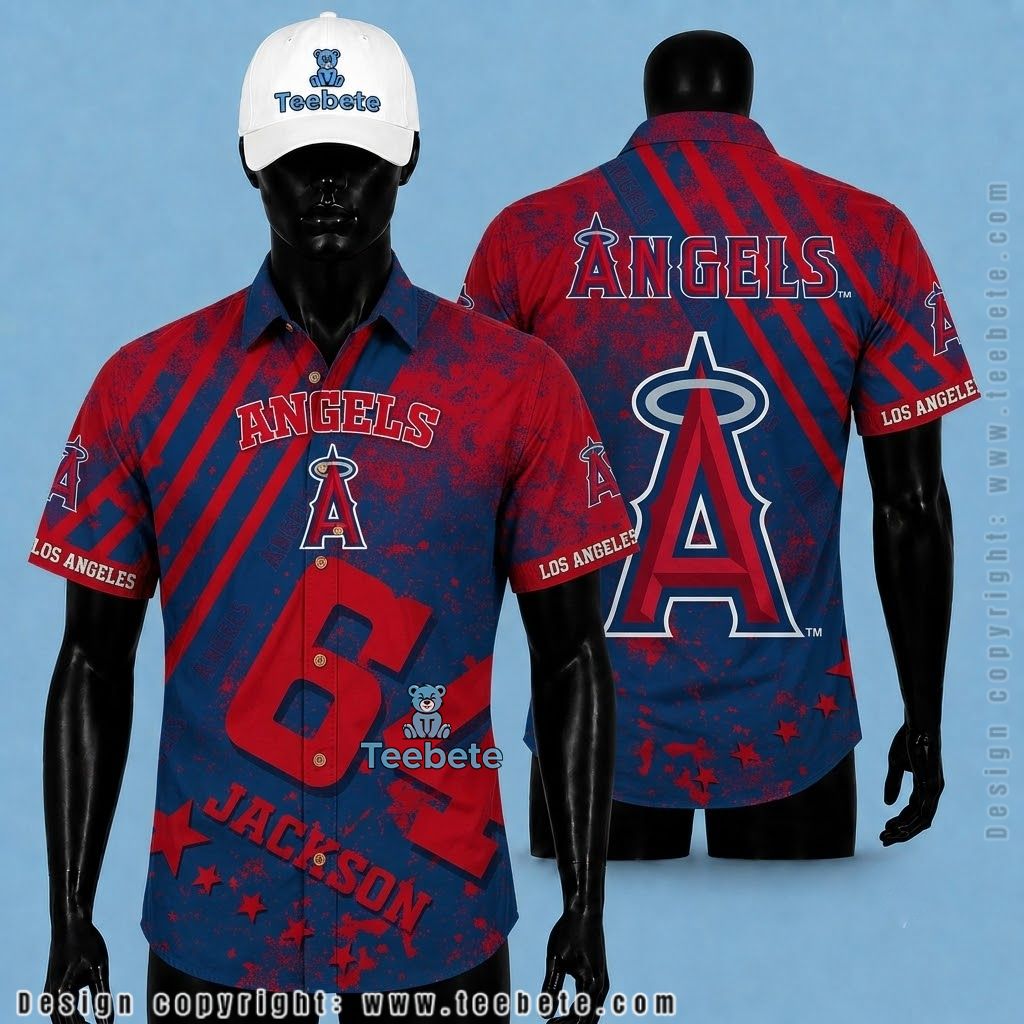 Los Angeles Angels Hawaiian Shirt Diagonal Stripe Custom Name