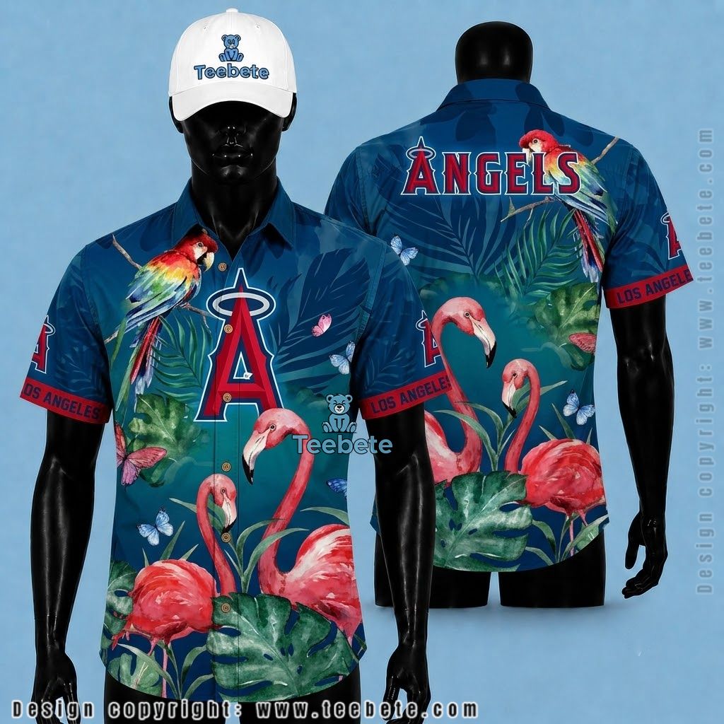 Los Angeles Angels Hawaiian Shirt Flamingo Parrot Blue