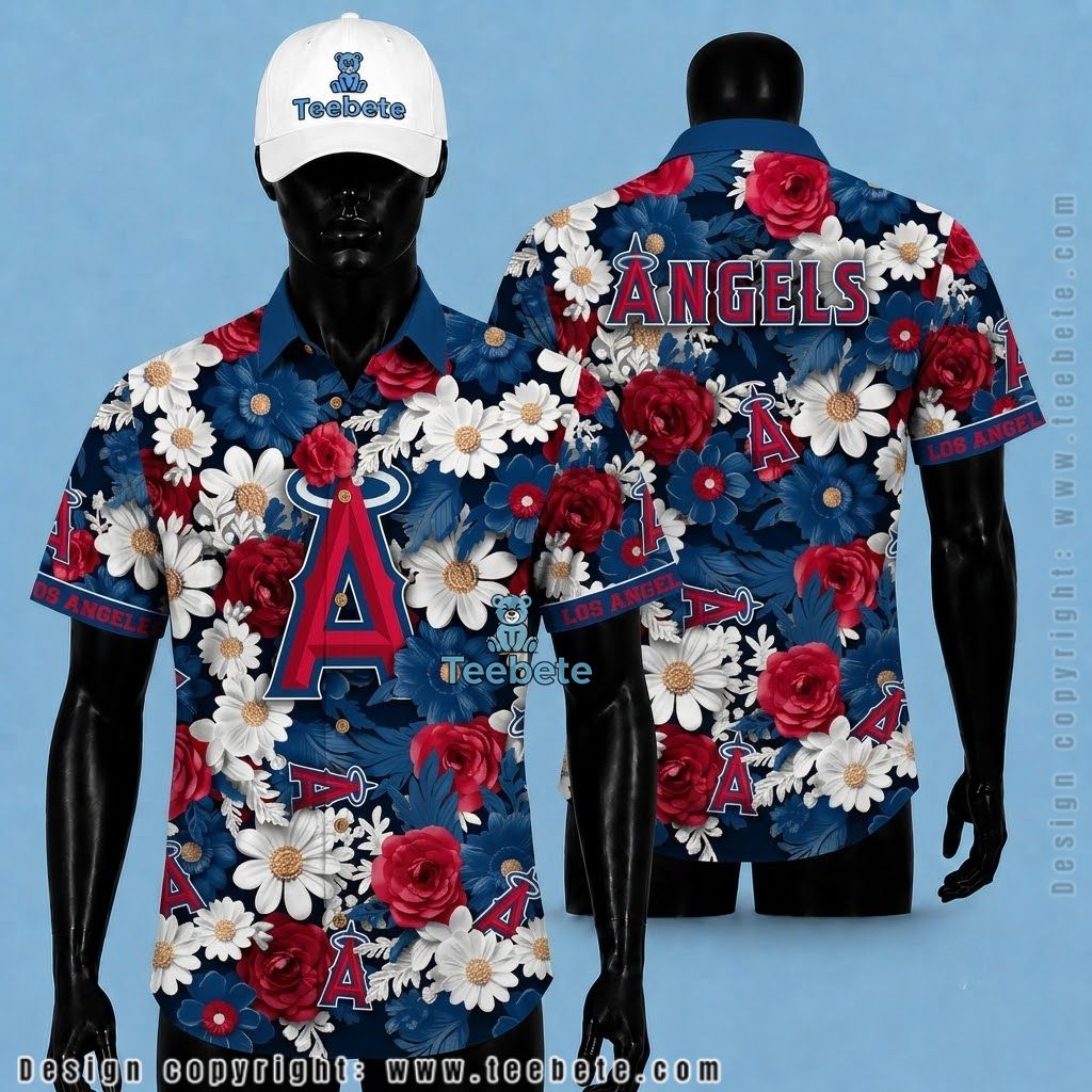 Los Angeles Angels Hawaiian Shirt Rose Daisy Bloom
