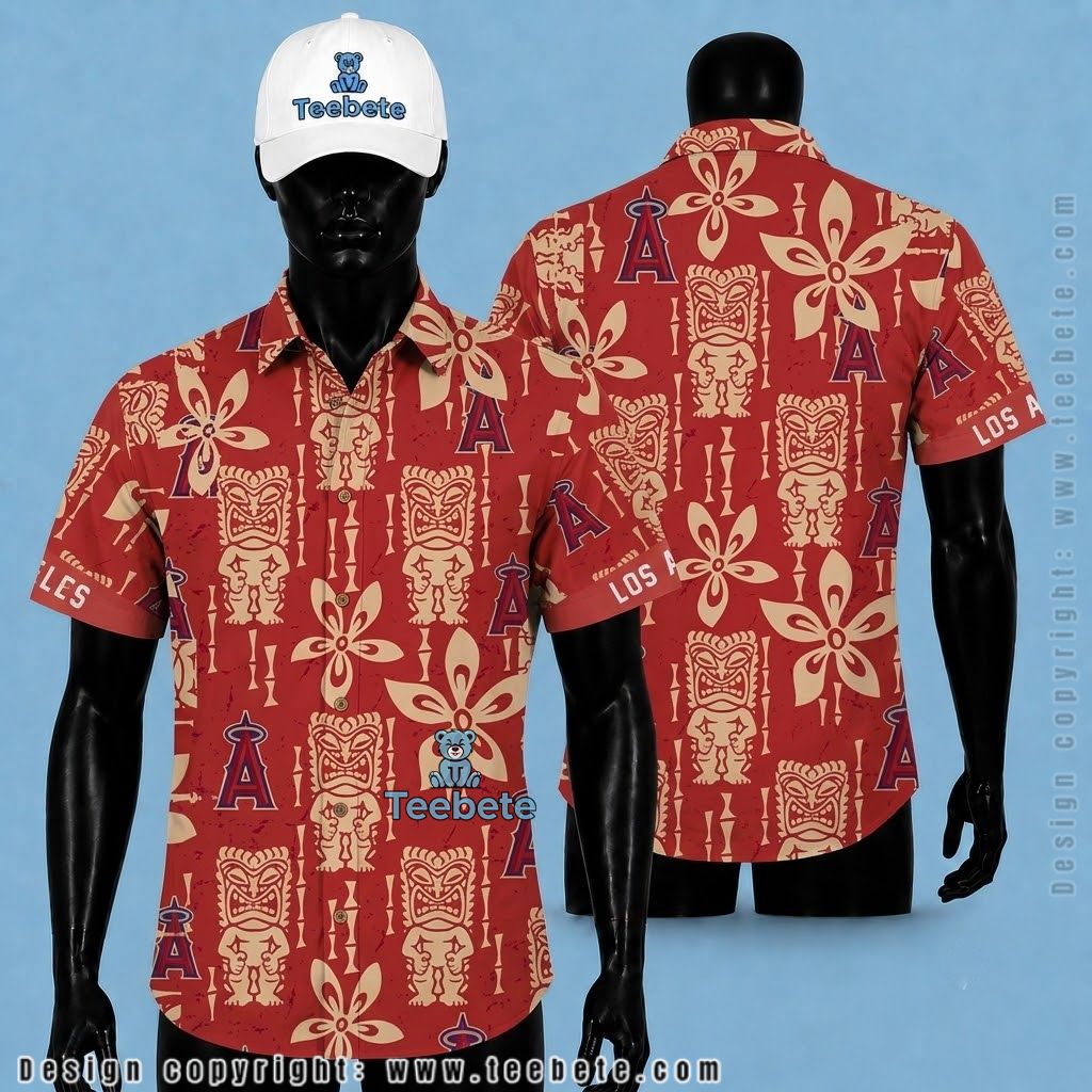 Los Angeles Angels Hawaiian Shirt Tiki Totem Red