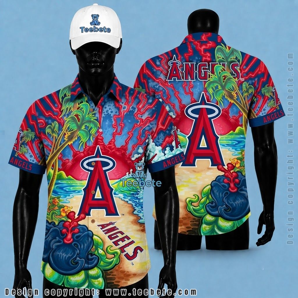 Los Angeles Angels Hawaiian Shirt Volcano Beach Turtle