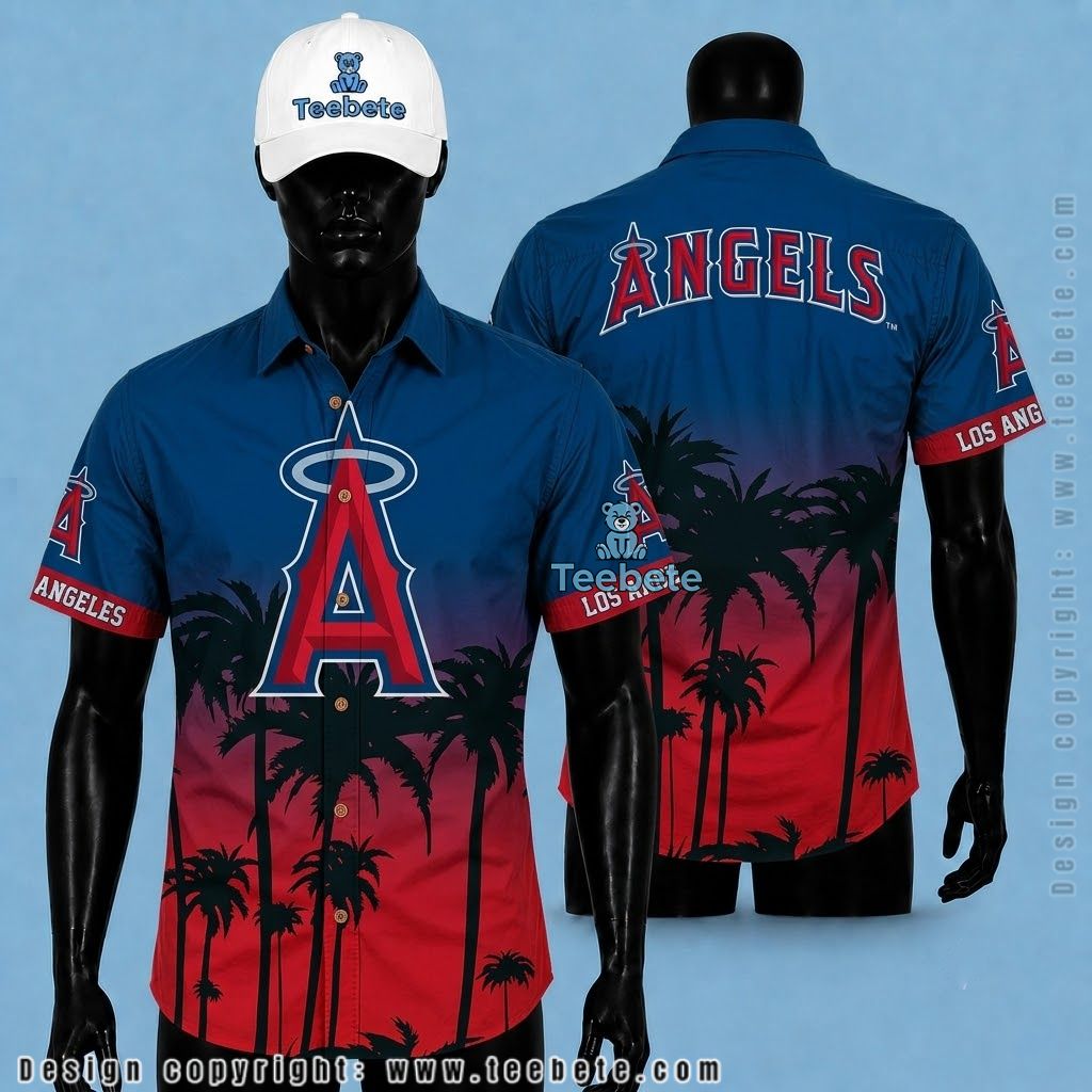 Los Angeles Angels Tropical Shirt Palm Silhouette Sunset