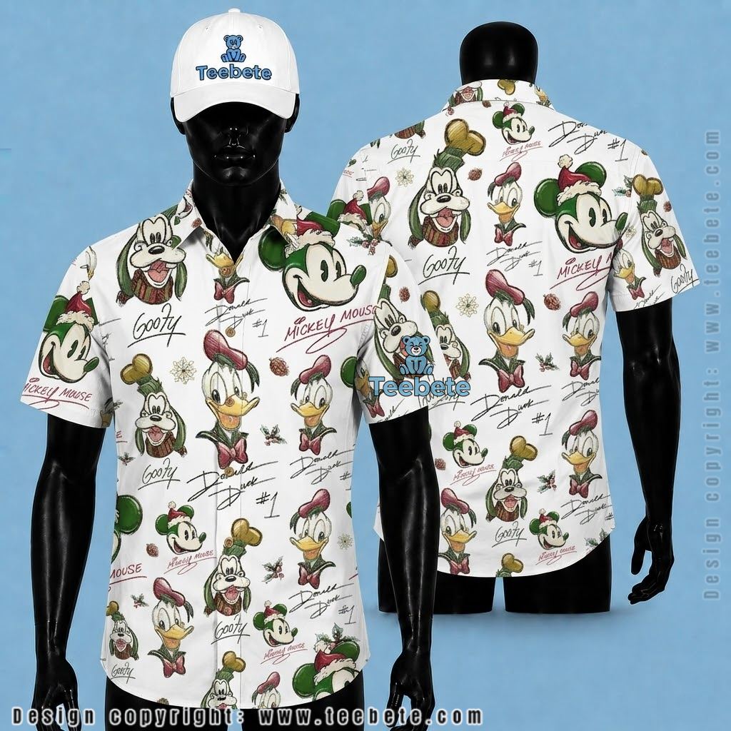Mickey Mouse Hawaiian Shirt Christmas Friends Signature Print