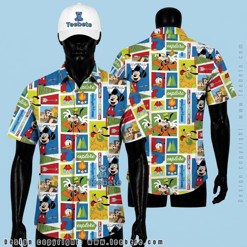 Mickey Mouse Hawaiian Shirt Explore Camping Friends Print