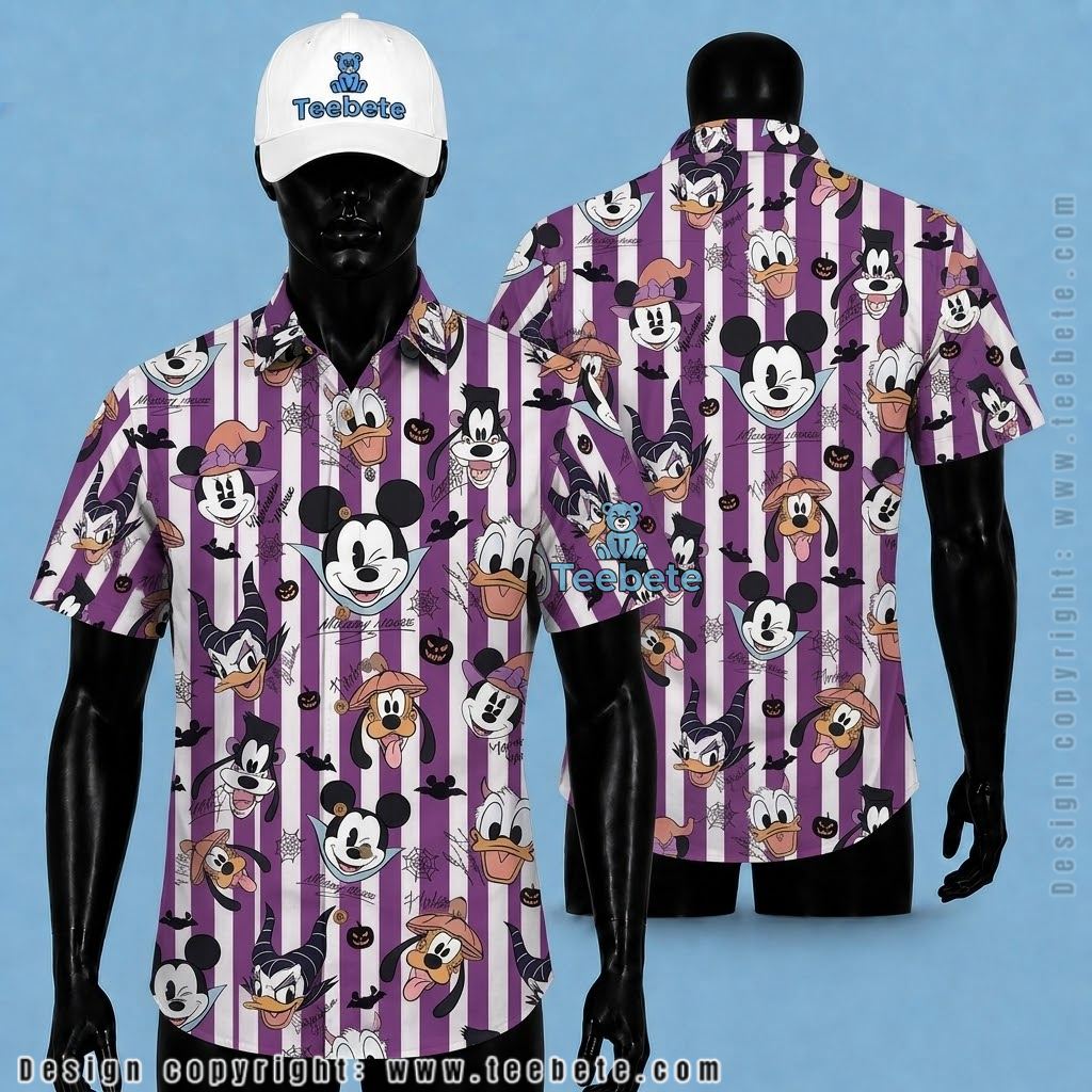 Mickey Mouse Hawaiian Shirt Halloween Purple Stripe Print
