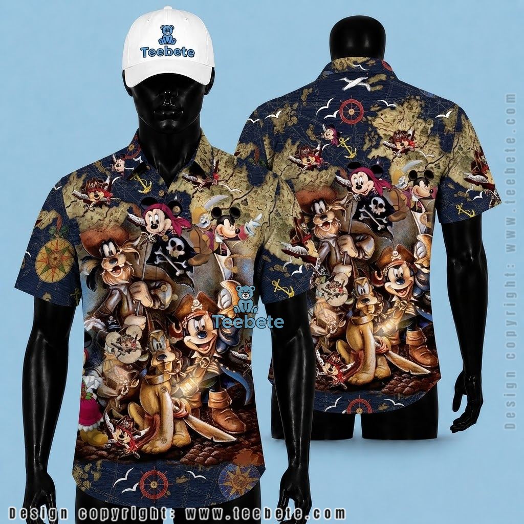 Mickey Mouse Hawaiian Shirt Pirate Crew Navy Print