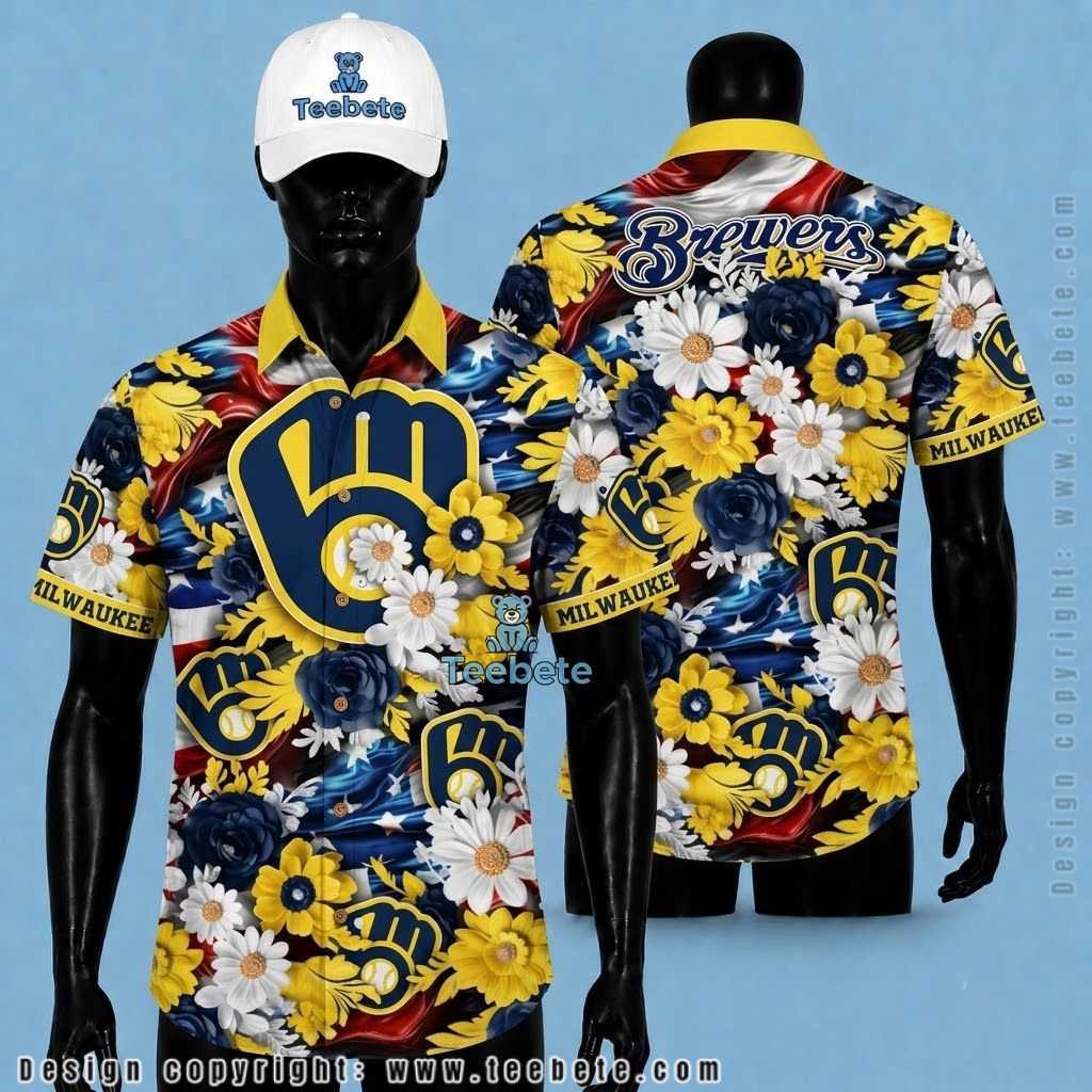 Milwaukee Brewers Aloha Shirt Patriotic Daisy