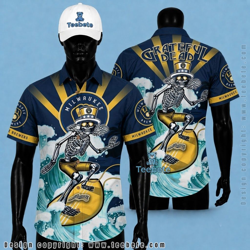 Milwaukee Brewers Hawaiian Shirt Grateful Dead Surfing