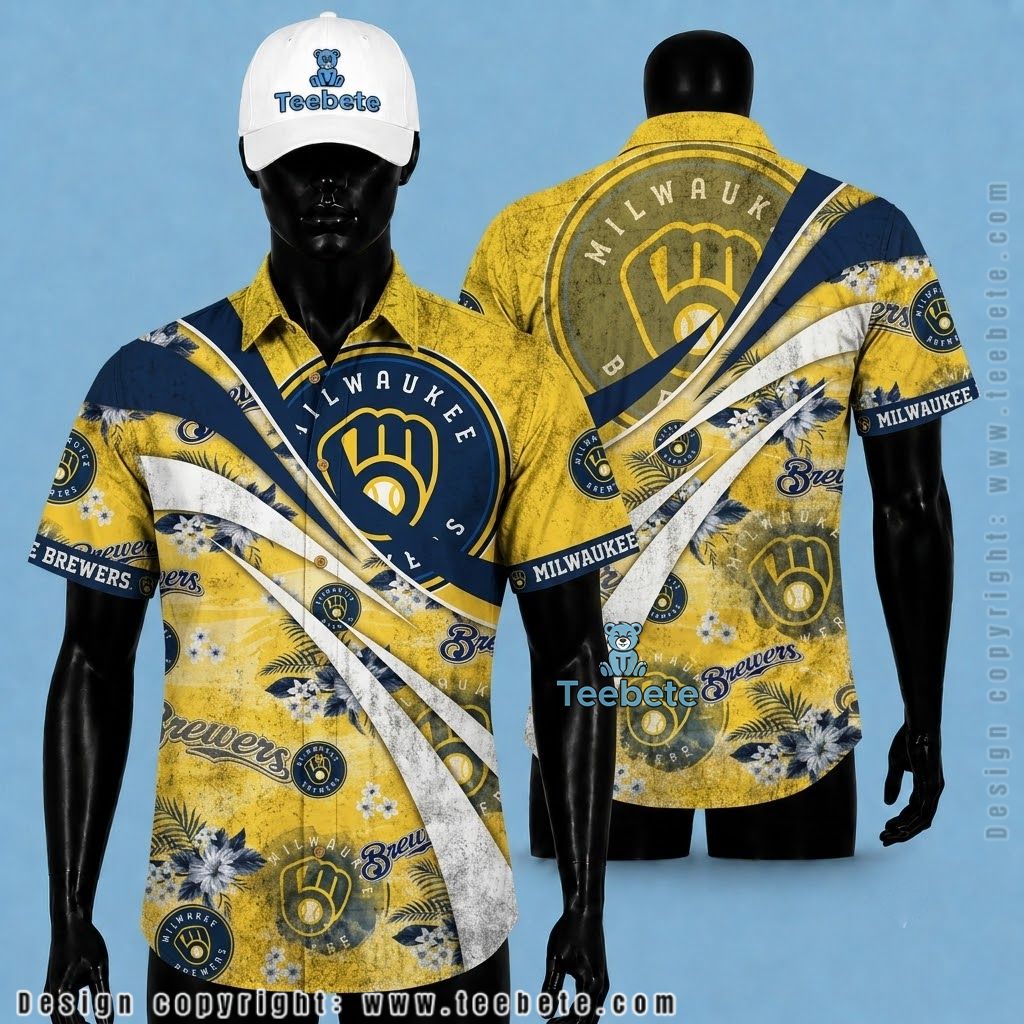 Milwaukee Brewers Hawaiian Shirt Grunge Curve