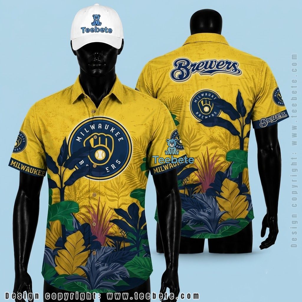 Milwaukee Brewers Hawaiian Shirt Jungle Leaves
