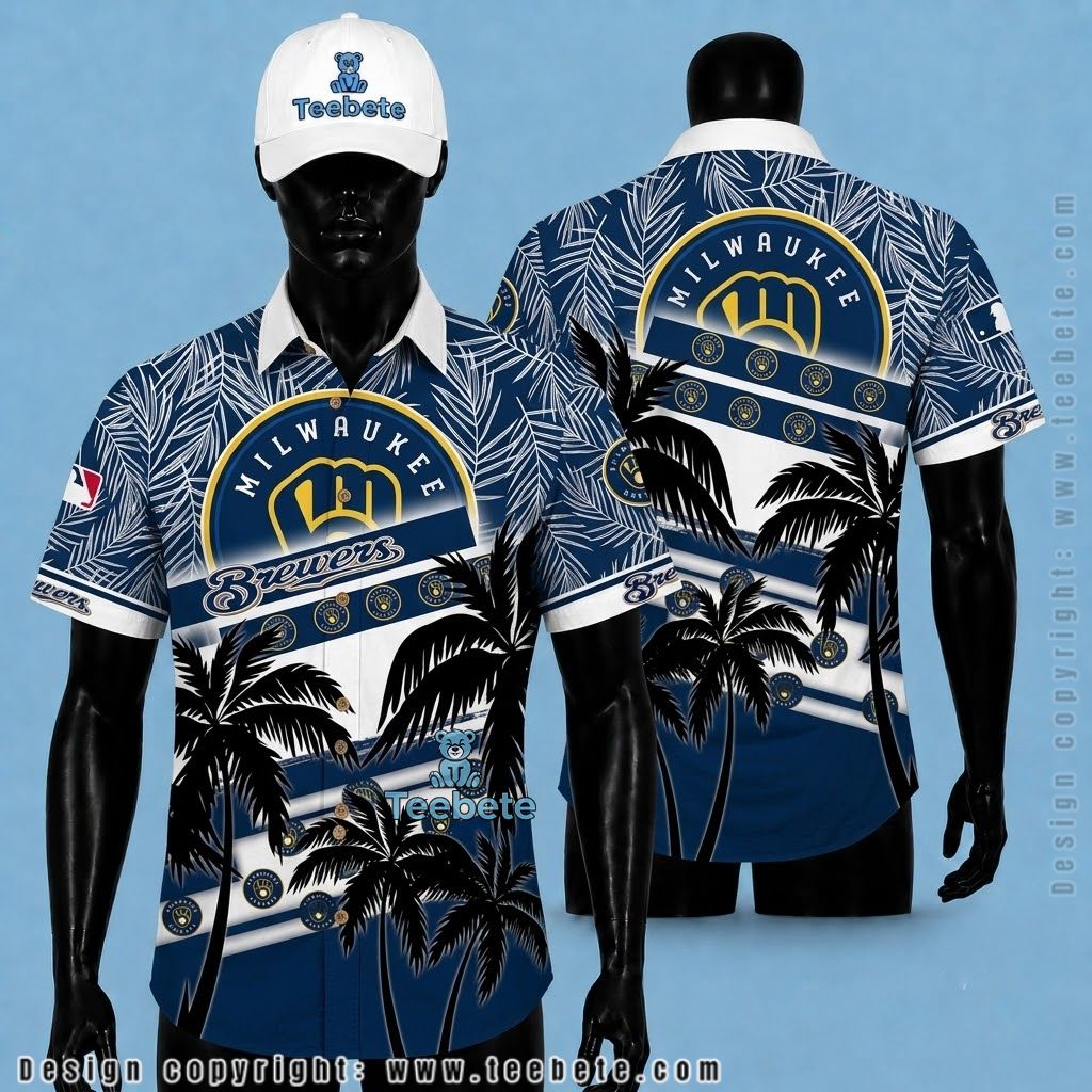 Milwaukee Brewers Hawaiian Shirt Palm Stripe