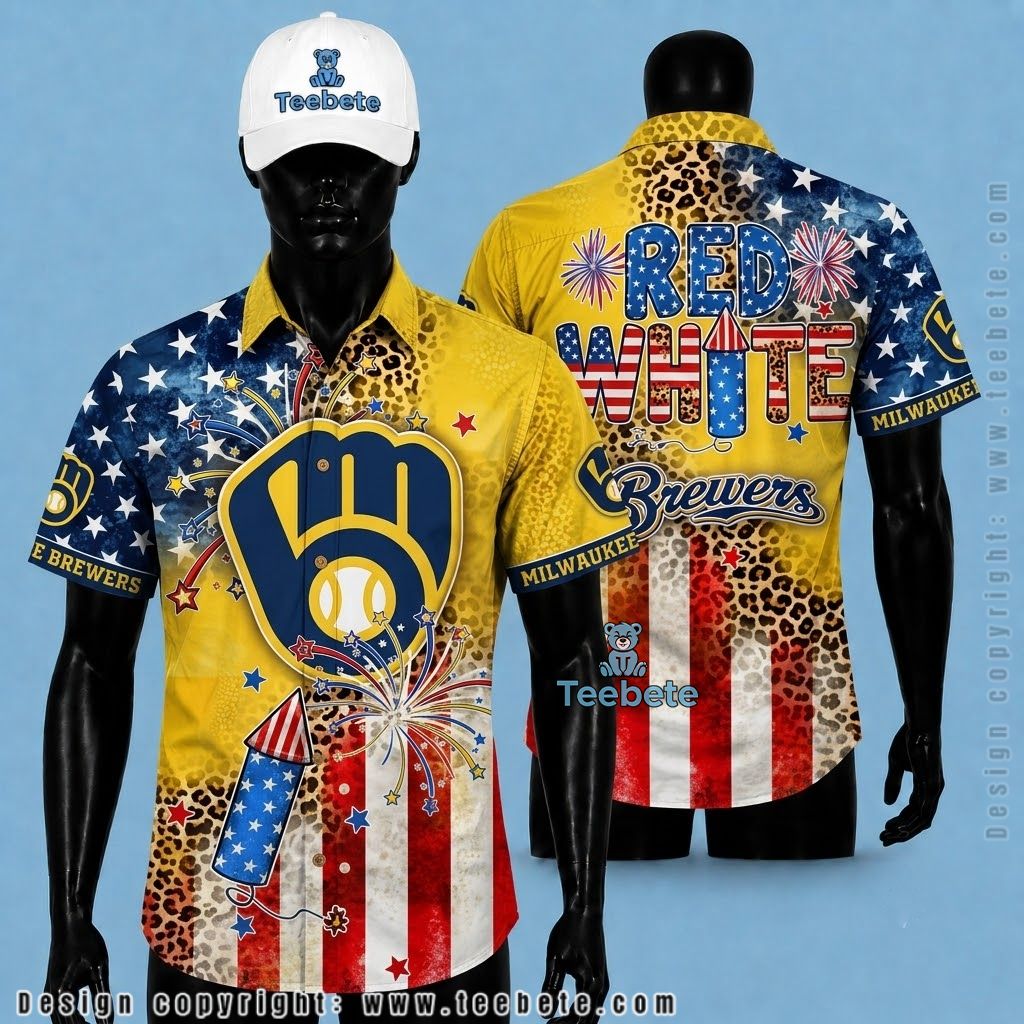 Milwaukee Brewers Hawaiian Shirt Patriotic Leopard