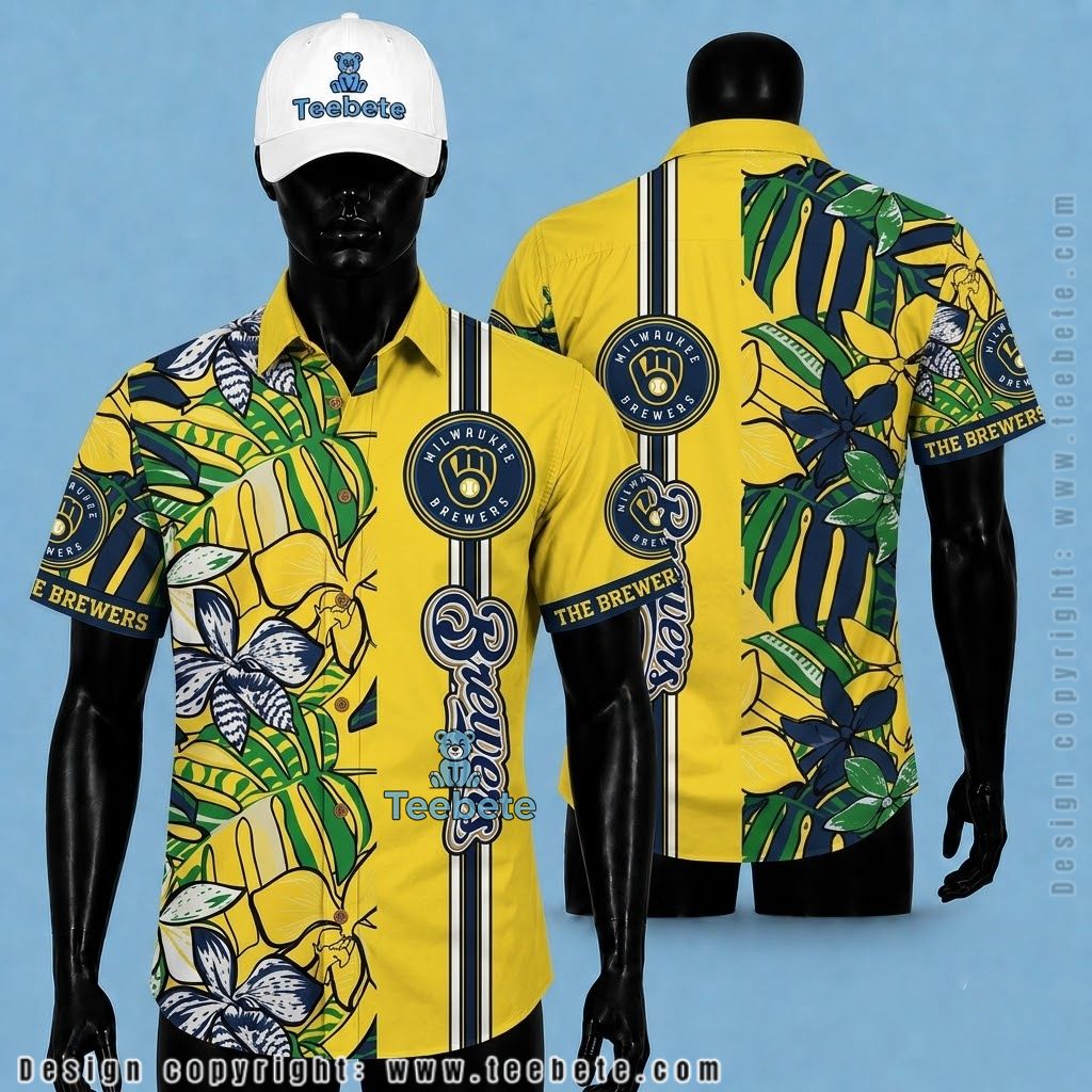 Milwaukee Brewers Hawaiian Shirt Yellow Side Floral