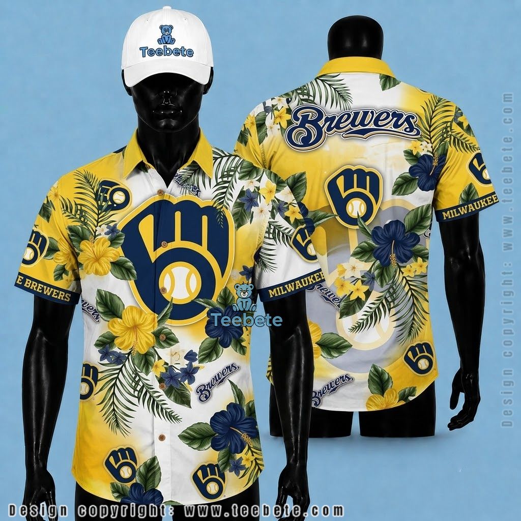 Milwaukee Brewers Tropical Shirt Yellow Hibiscus