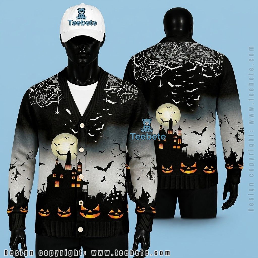 Mist Halloween Cardigan Bat And Haunted House