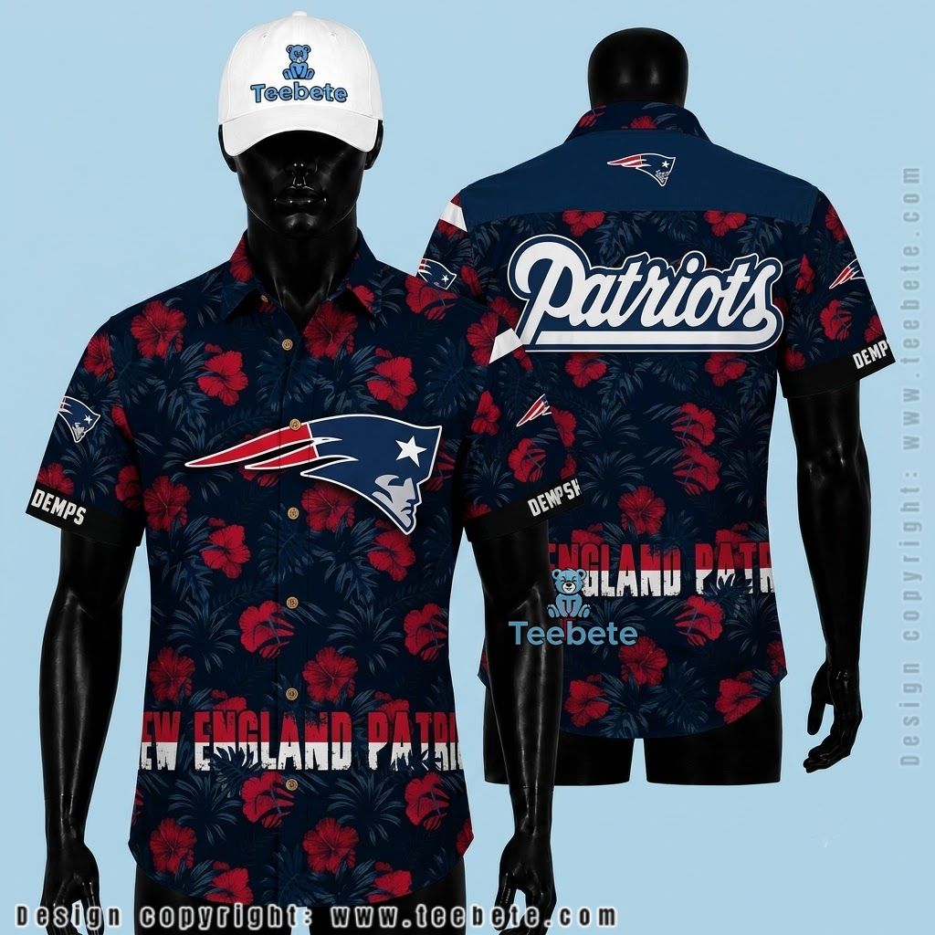 New England Patriots Hawaiian Shirt Dark Hibiscus Beach