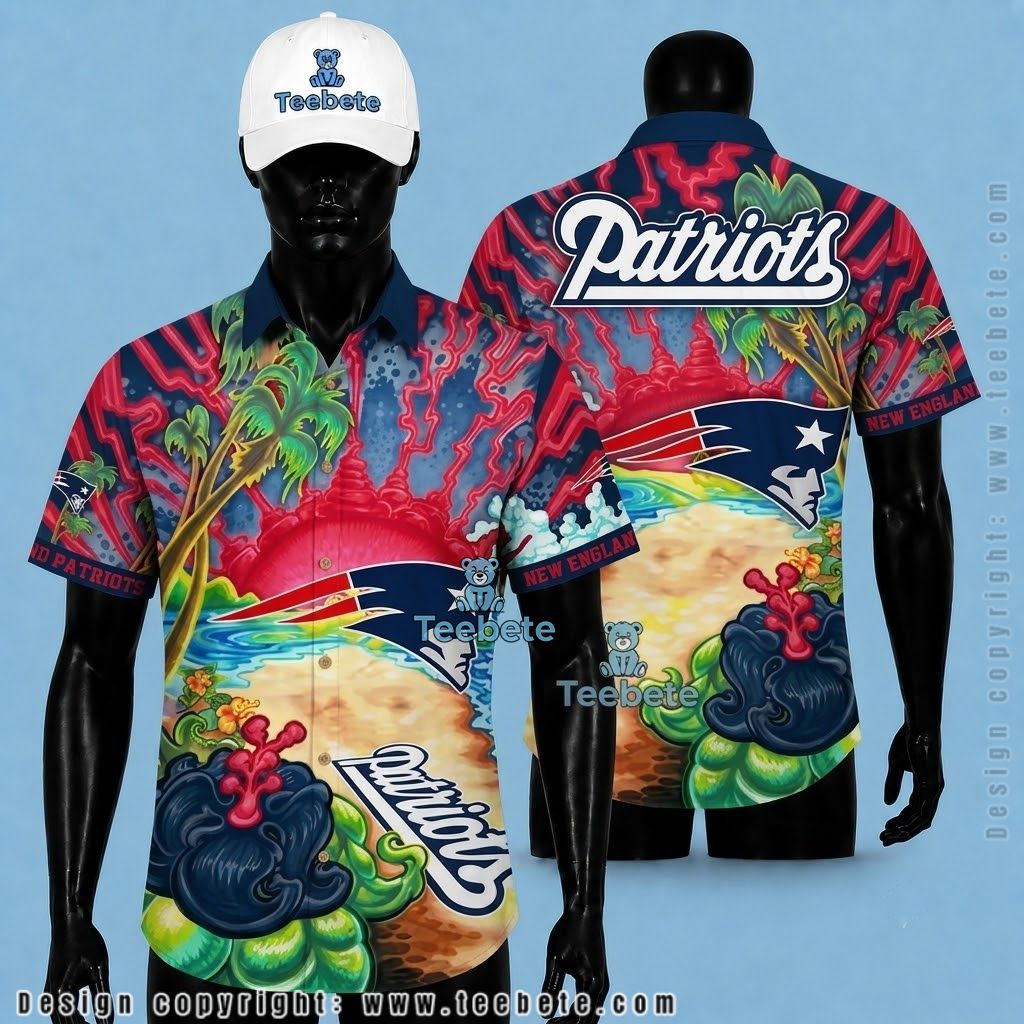 New England Patriots Hawaiian Shirt Lava Island Beach Scene