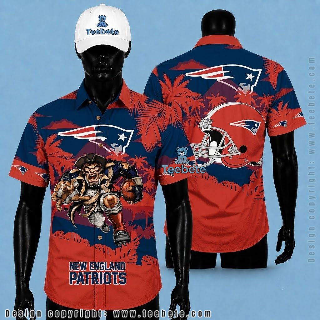 New England Patriots Hawaiian Shirt Mascot Helmet
