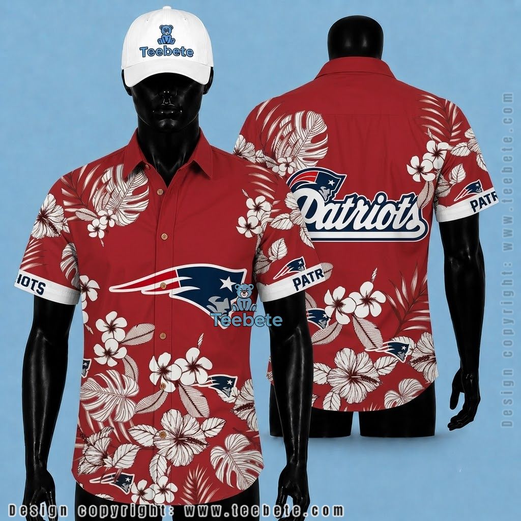 New England Patriots Hawaiian Shirt Red Hibiscus