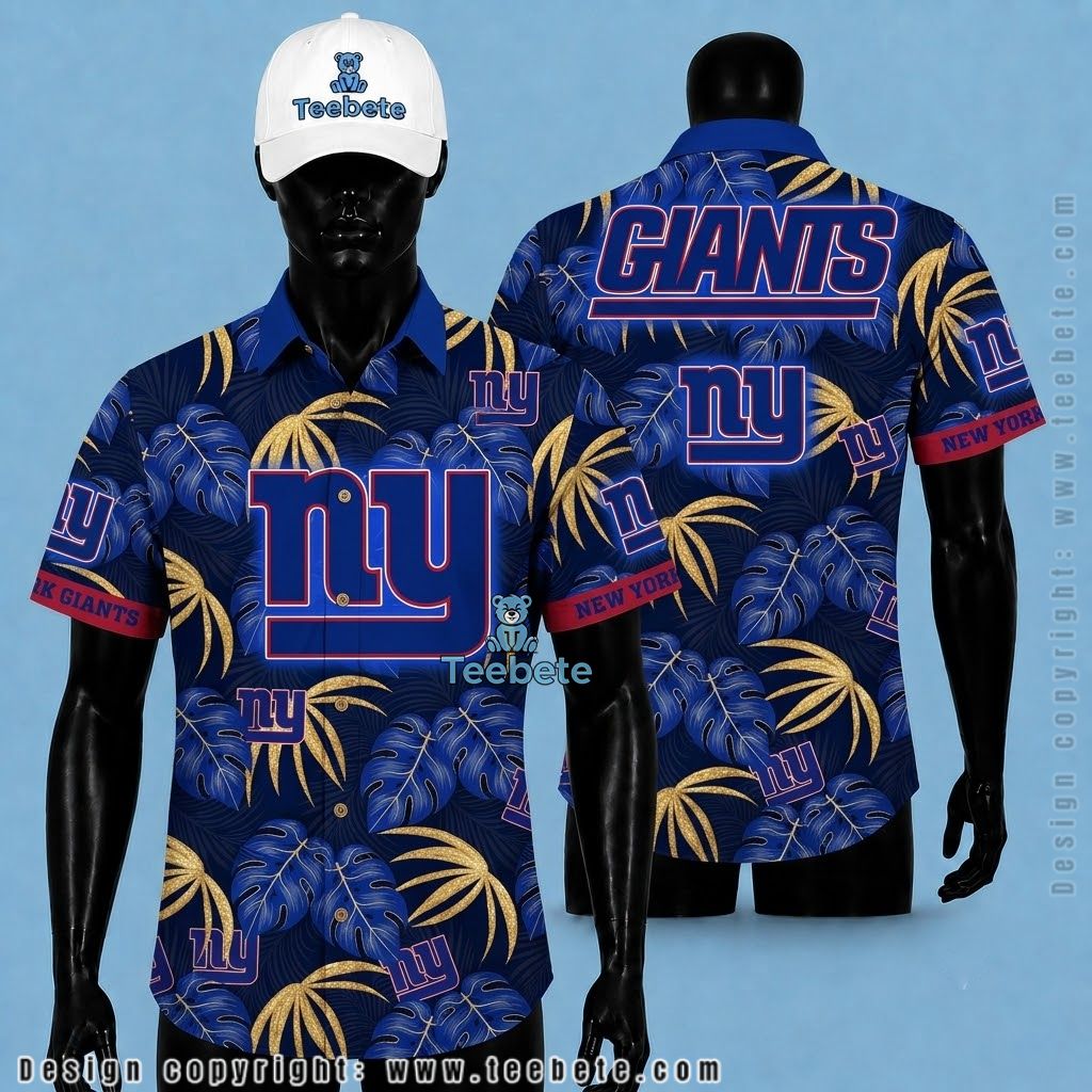 New York Giants Aloha Shirt Golden Monstera