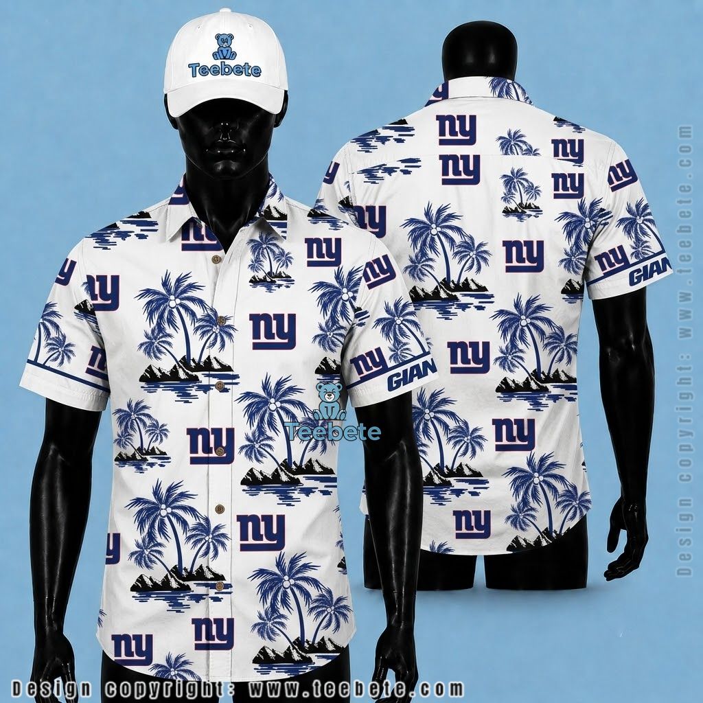 New York Giants Aloha Shirt Personalized Name Palm Island