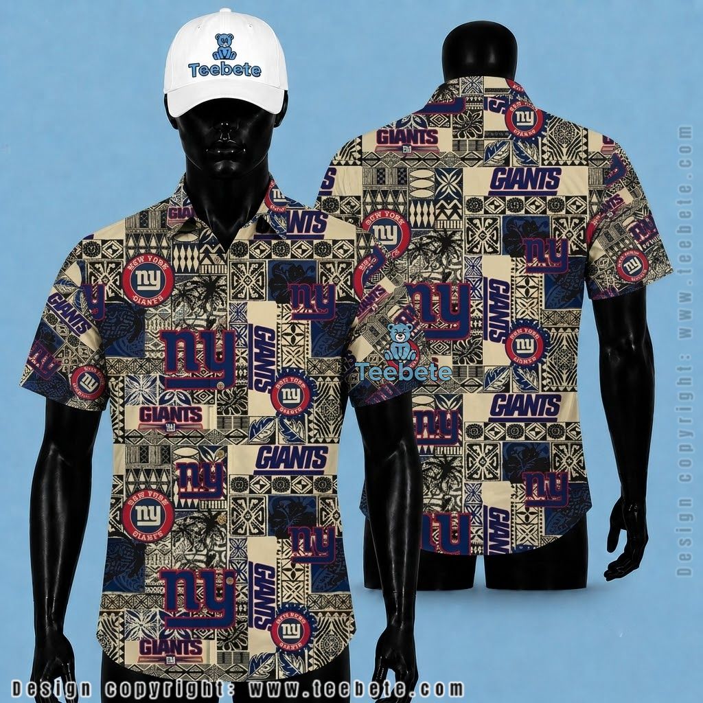New York Giants Aloha Shirt Tribal Patchwork