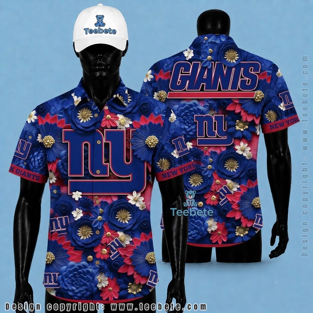 New York Giants Hawaiian Shirt 3D Daisy Floral