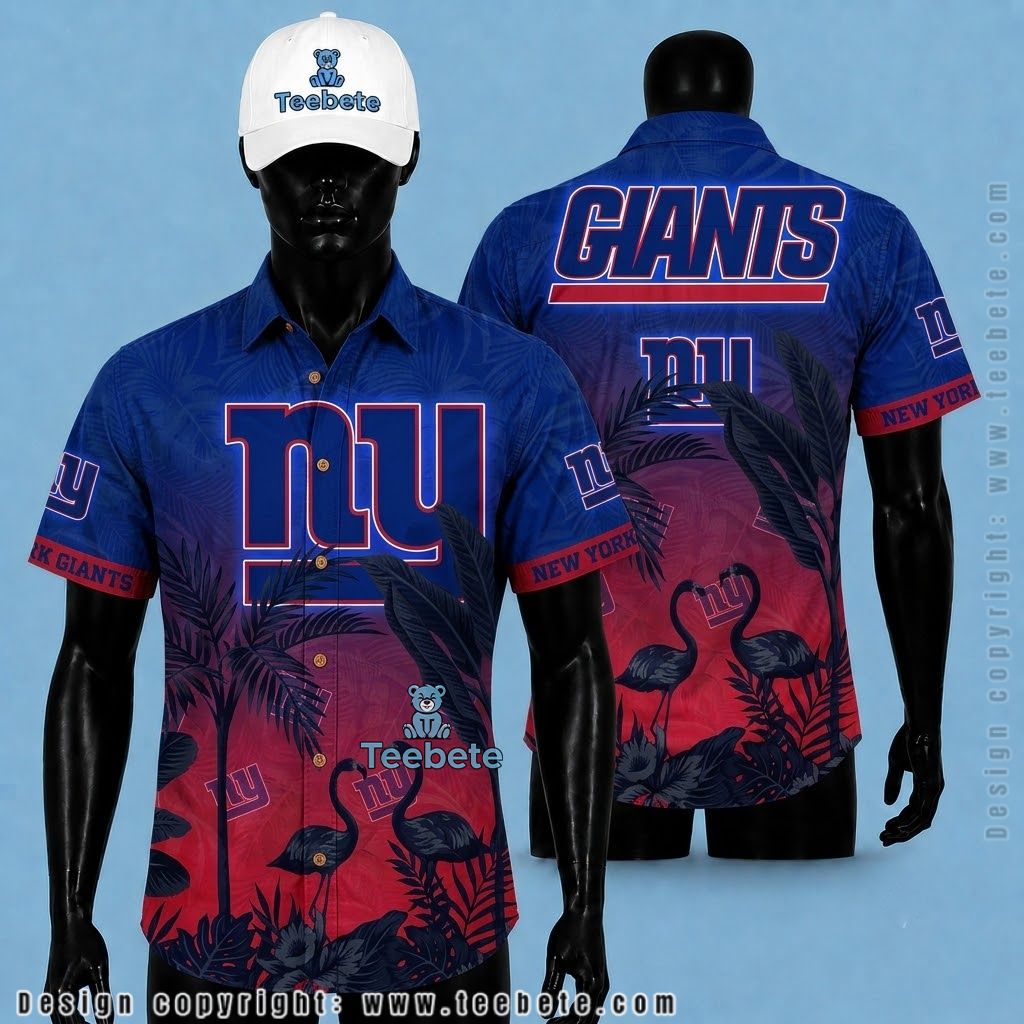 New York Giants Hawaiian Shirt Flamingo Sunset