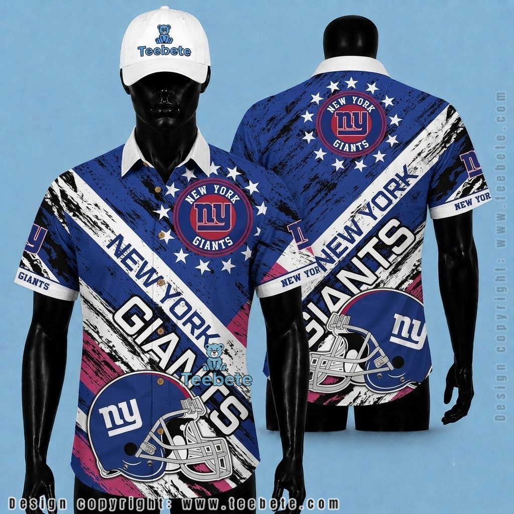 New York Giants Hawaiian Shirt Helmet Stars