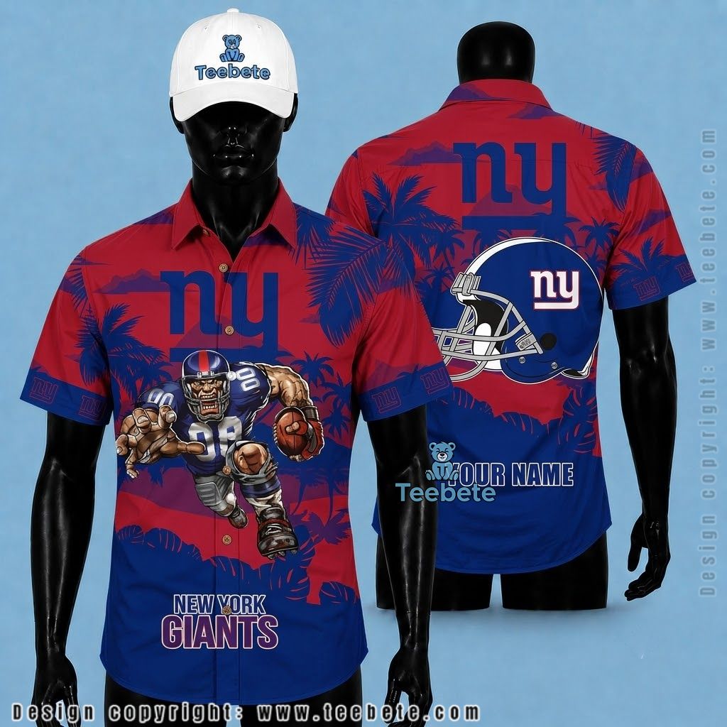 New York Giants Hawaiian Shirt Personalized Name Mascot