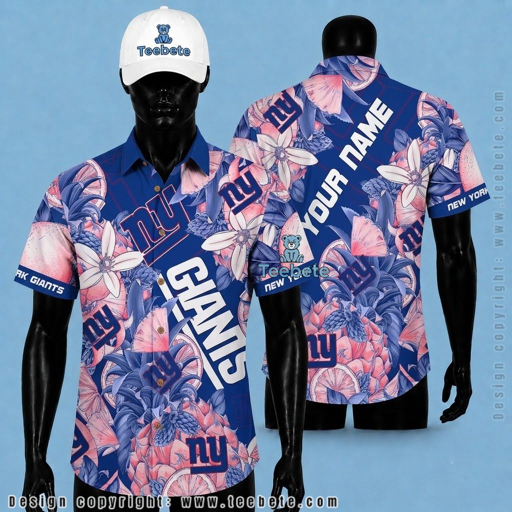New York Giants Hawaiian Shirt Personalized Name Pineapple Beach