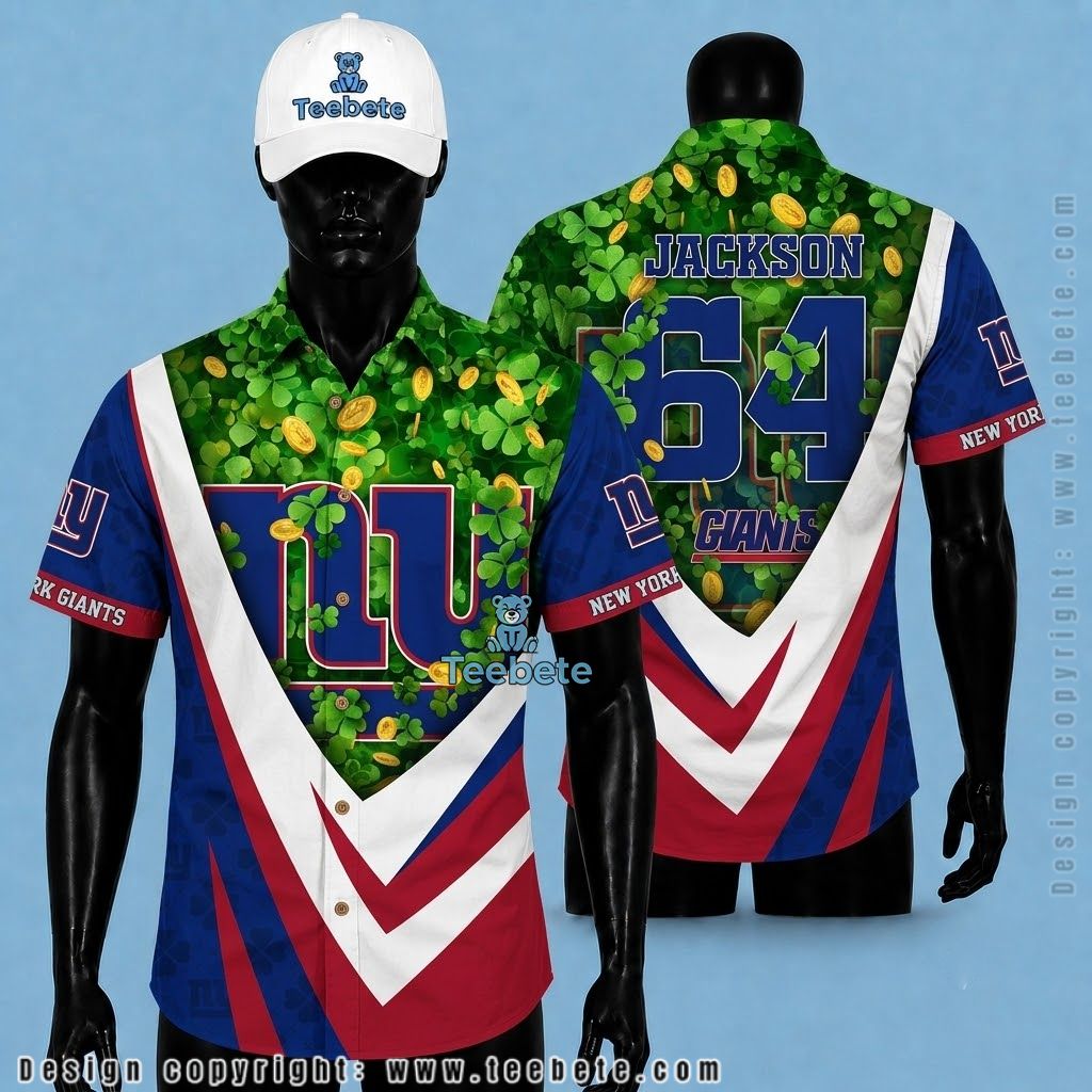 New York Giants Hawaiian Shirt Personalized Name St Patrick Shamrock